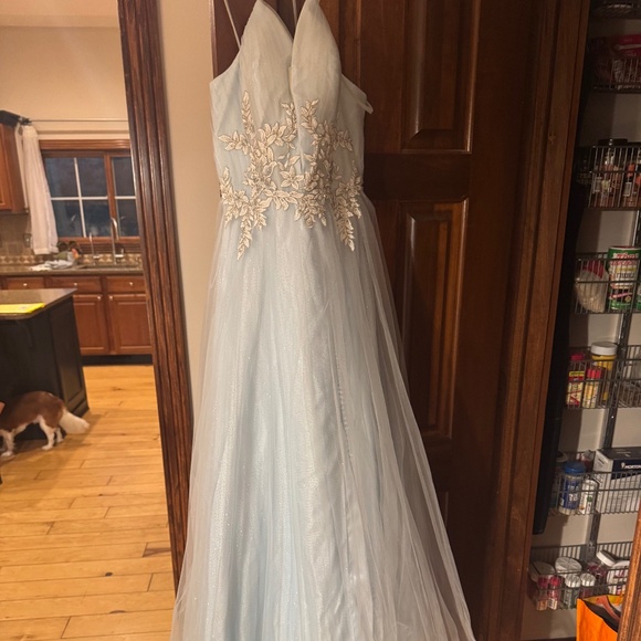 “Coya Collection Ice Blue Tulle Gown w/ Lace Appliqué – Size M – Formal / Prom /